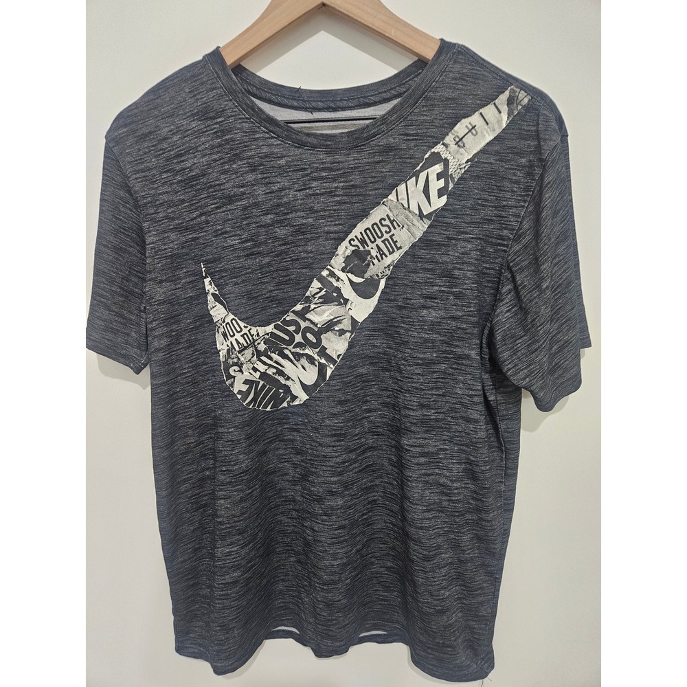 Nike Dri-FIT Graphic Swoosh Tee Grey Heather‎ Space Dye Shirt Medium